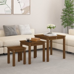 Sonata H Стифиращи маси, 3 бр, меденокафяви, бор масив - Măsuțe de living