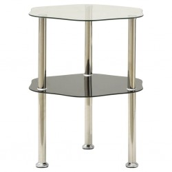 Sonata H Странична маса с 2 рафта прозрачно и черно 38x38x50 см стъкло - Măsuțe de living