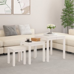 Sonata H Стифиращи маси, 3 бр, бели, бор масив - Măsuțe de living