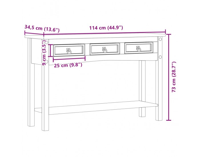 Sonata H Конзолна маса Corona 114x34,5x73 см борово дърво масив