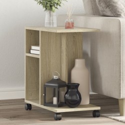 Sonata H Странична маса с колела дъб сонома 50x30x55 см инженерно дърво - Măsuțe de living