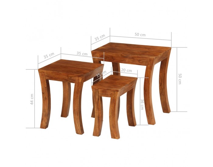 Sonata H Комплект от 3 стифиращи маси, акация масив, 50x35x50 см, кафяв