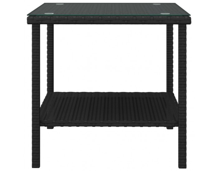 Sonata H Странична масичка черна 45x45x45 см полиратан и закалено стъкло