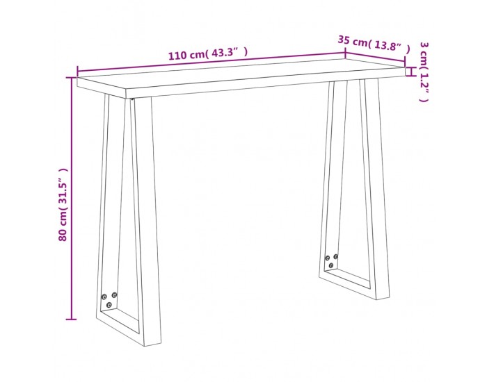 Sonata H Конзолна маса с жив ръб 110x35x80 см масивна акация