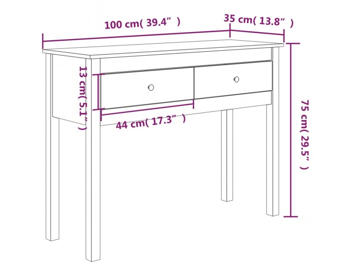 Sonata H Конзолна маса бяла 100 x 35 x 75 см борово дърво масив