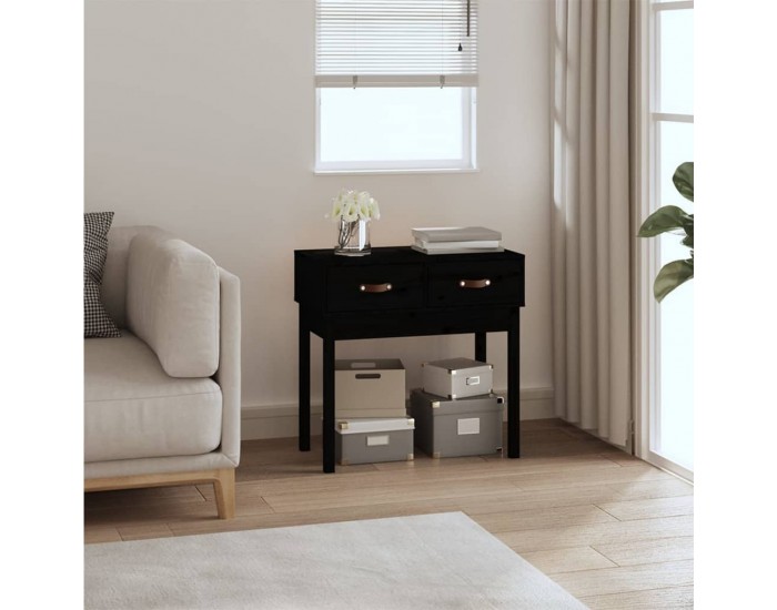 Sonata H Конзолна маса черна 76,5x40x75 см борово дърво масив
