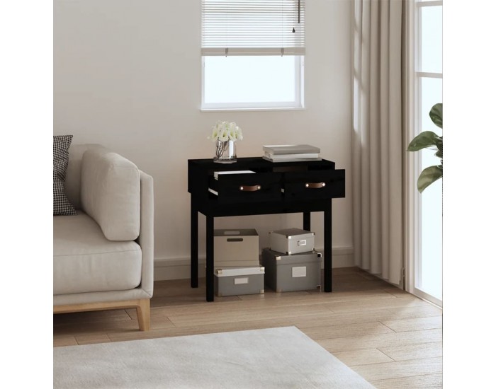 Sonata H Конзолна маса черна 76,5x40x75 см борово дърво масив