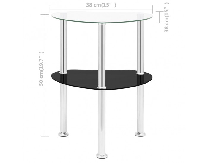Sonata H Странична маса с 2 рафта прозрачно и черно 38x38x50 см стъкло