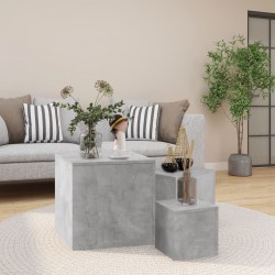 Sonata H Странични маси, 3 бр, бетонно сиви, инженерно дърво - Măsuțe de living