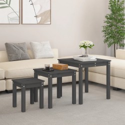 Sonata H Стифиращи маси, 3 бр, сиви, бор масив - Măsuțe de living