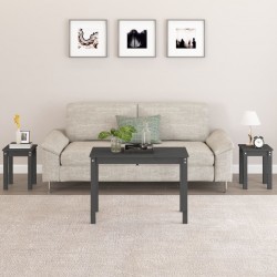Sonata H Стифиращи маси, 3 бр, сиви, бор масив - Măsuțe de living