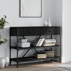 Sonata H Конзолна маса с чекмеджета и рафтове, черна, инженерно дърво - Măsuțe de living