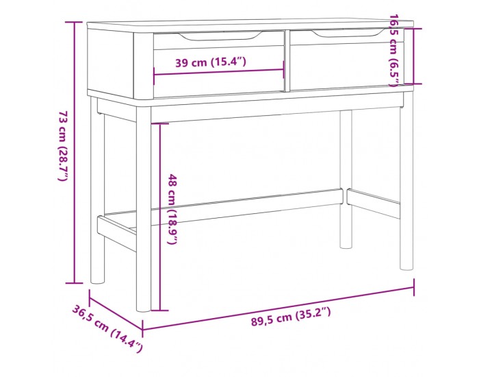 Sonata H Конзолна маса FLORO бяла 89,5x36,5x73 см бор масив