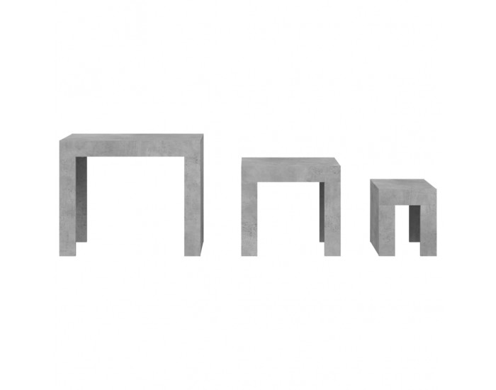 Sonata H Стифиращи масички за кафе, 3 бр, бетонно сиви, инженерно дърво