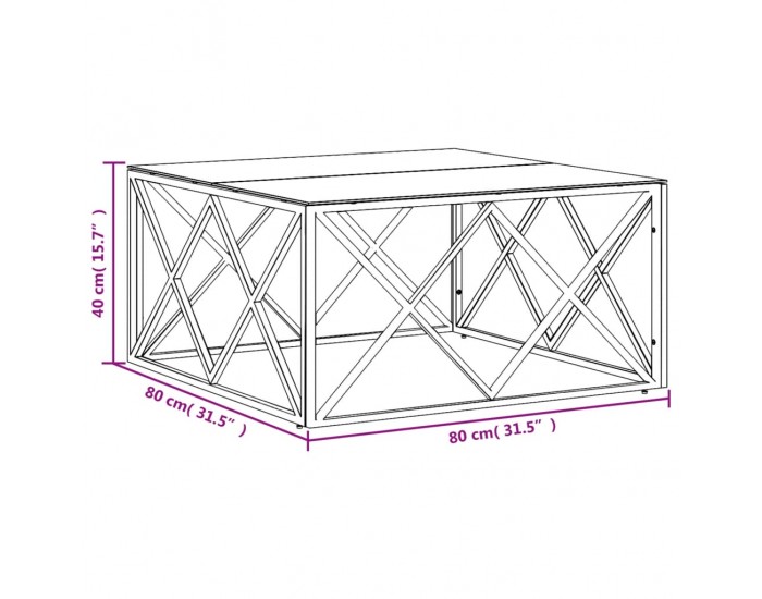 Sonata H Маса за кафе 80x80x40 cм неръждаема стомана и стъкло