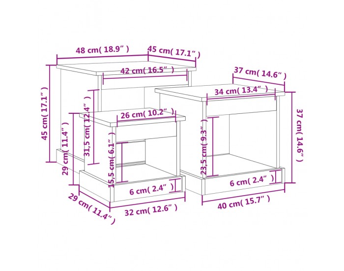 Sonata H Кафе маси, 3 бр, бетонно сиво, инженерно дърво