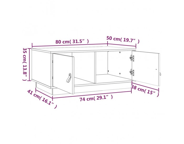 Sonata H Кафе маса, чернa, 80x50x35 см, борово дърво масив