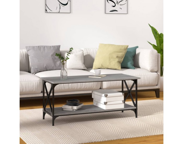Sonata H Кафе маса, сив сонома, 100x45x45 см, инженерно дърво и желязо
