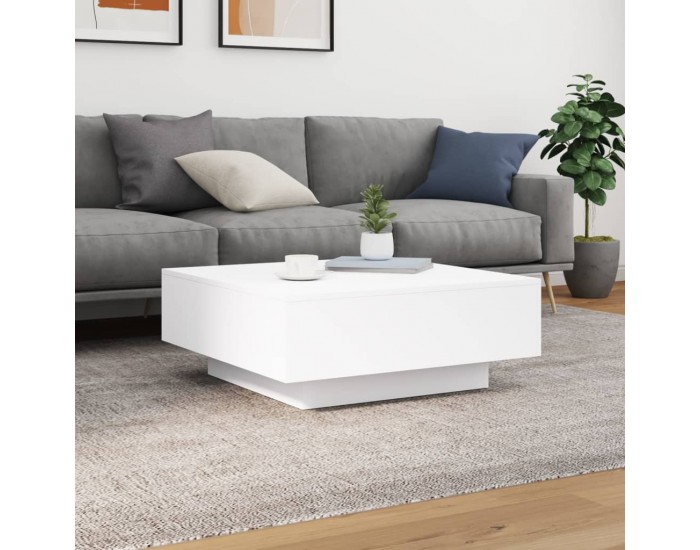 Sonata H Маса за кафе с LED осветление, бяла, 80x80x31 см