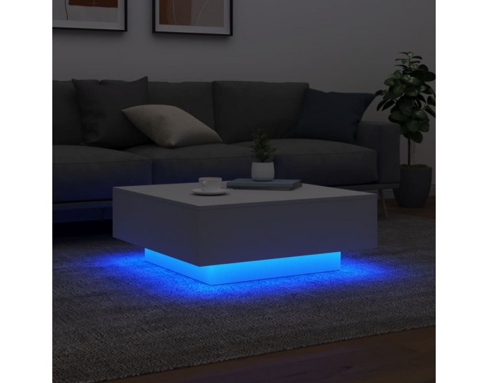 Sonata H Маса за кафе с LED осветление, бяла, 80x80x31 см