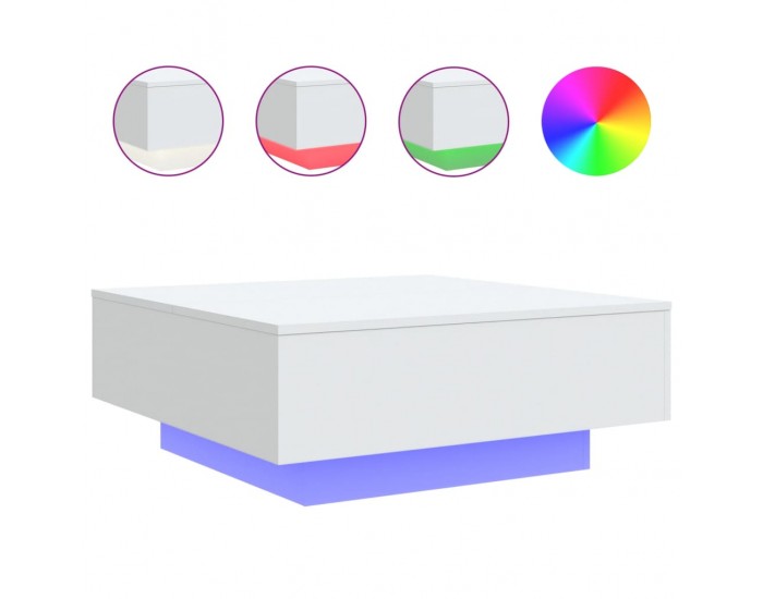Sonata H Маса за кафе с LED осветление, бяла, 80x80x31 см