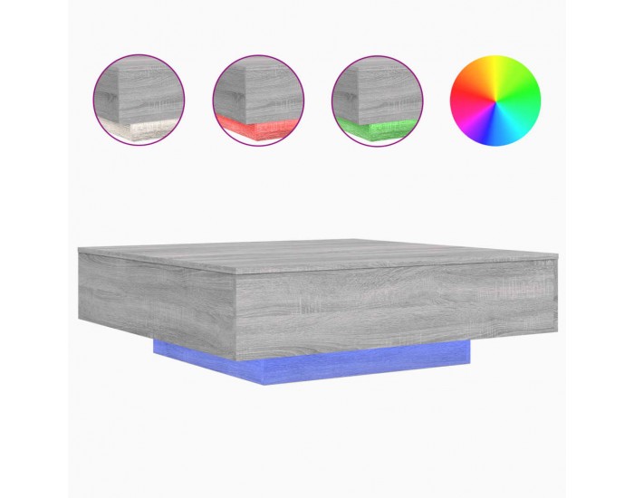 Sonata H Маса за кафе с LED осветление, сив сонома, 100x100x31 см
