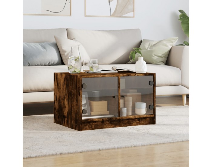 Sonata H Маса за кафе със стъклени врати, опушен дъб, 68x50x42 см