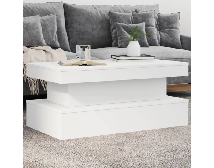 Sonata H Маса за кафе с LED осветление, бяла, 90x50x40 см
