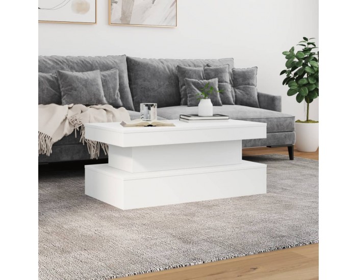 Sonata H Маса за кафе с LED осветление, бяла, 90x50x40 см