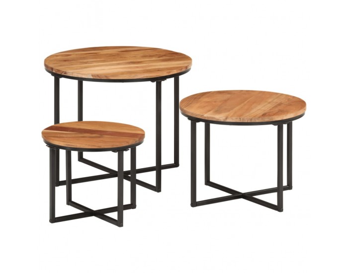 Sonata H Стифиращи масички за кафе, 3 бр, акациево дърво масив и желязо