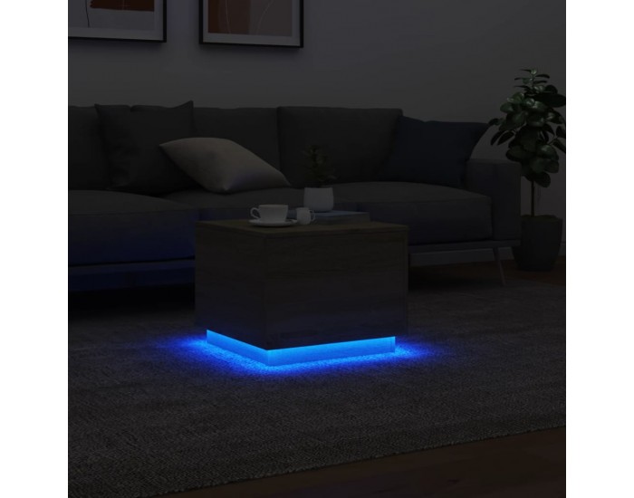 Sonata H Маса за кафе с LED осветление, сонома дъб, 50x50x40 см