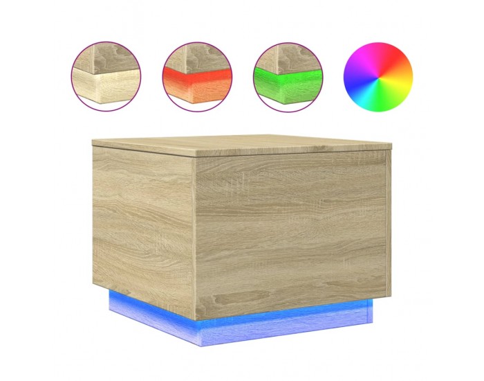 Sonata H Маса за кафе с LED осветление, сонома дъб, 50x50x40 см