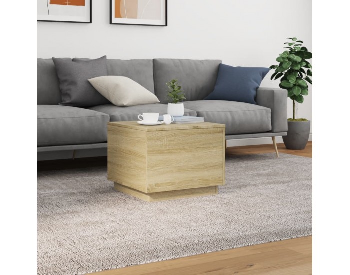 Sonata H Маса за кафе с LED осветление, сонома дъб, 50x50x40 см
