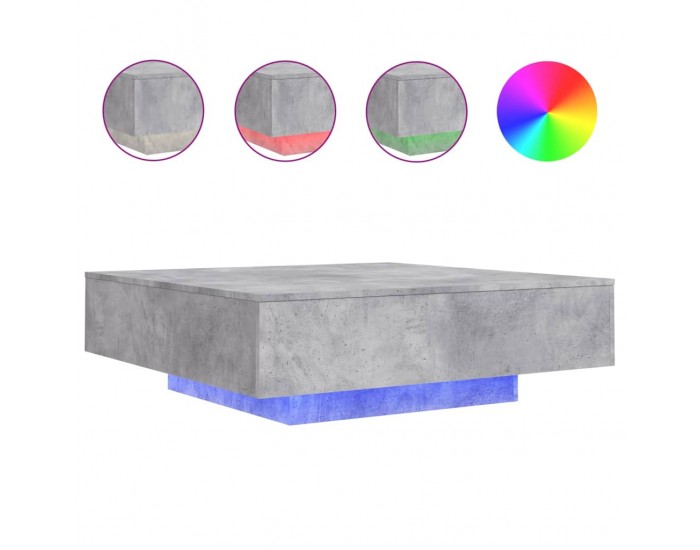 Sonata H Маса за кафе с LED осветление, бетонно сив, 100x100x31 см