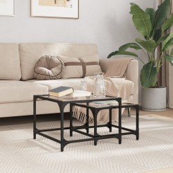 Sonata H Стифиращи кафе маси, 2 бр, с прозрачен стъклен плот, стомана - Măsuțe de living