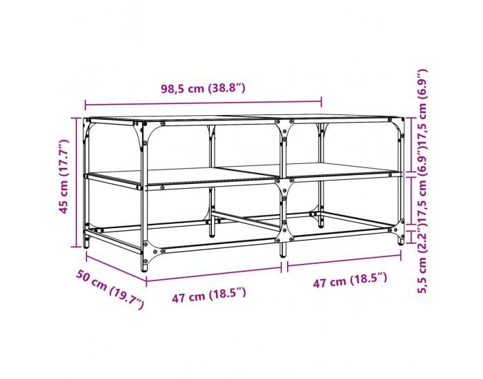 Sonata H Маса за кафе с прозрачен стъклен плот 98,5x50x45 см стомана