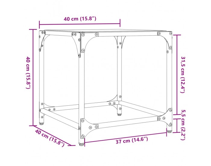Sonata H Маси за кафе с черен стъклен плот 2 бр 40x40x40 см стомана