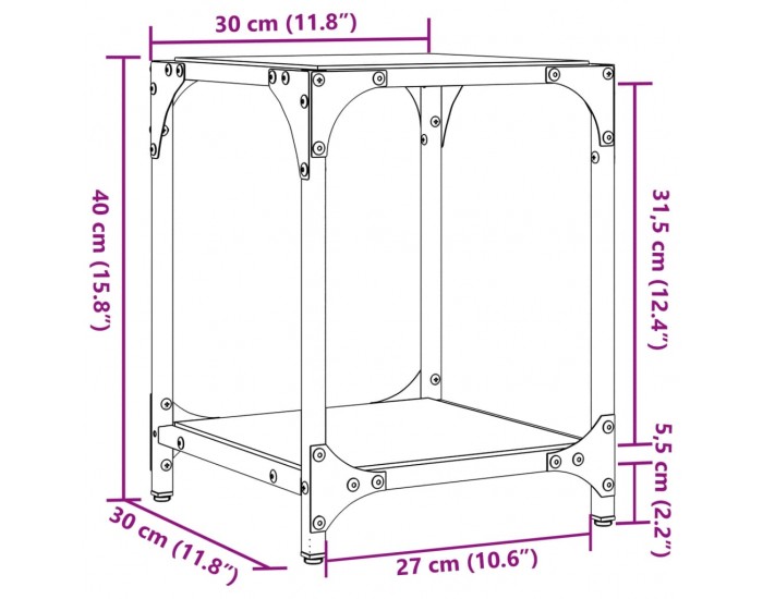 Sonata H Маса за кафе с прозрачен стъклен плот 30x30x40 см стомана