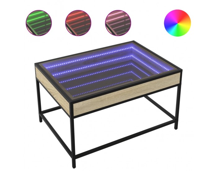 Sonata H Маса за кафе с Infinity LED, сонома дъб, 70x50x41 см
