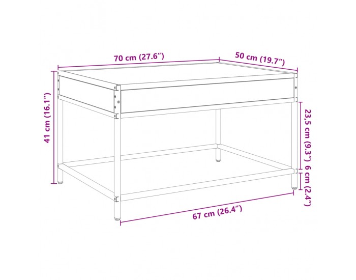 Sonata H Маса за кафе с Infinity LED, сонома дъб, 70x50x41 см