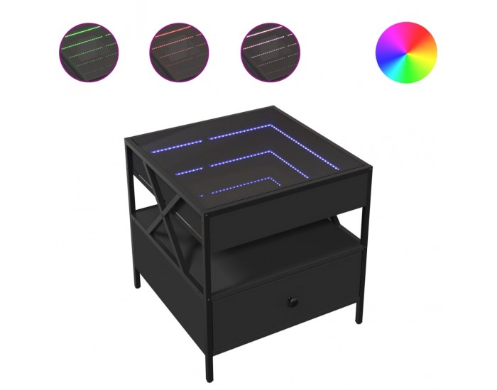 Sonata H Маса за кафе с Infinity LED черна 50x50x51 см