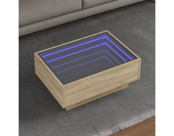 Sonata H Маса за кафе с LED, дъб сонома, 70x50x30 см, инженерно дърво