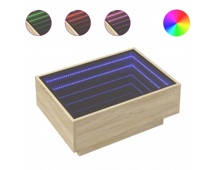 Sonata H Маса за кафе с LED, дъб сонома, 70x50x30 см, инженерно дърво