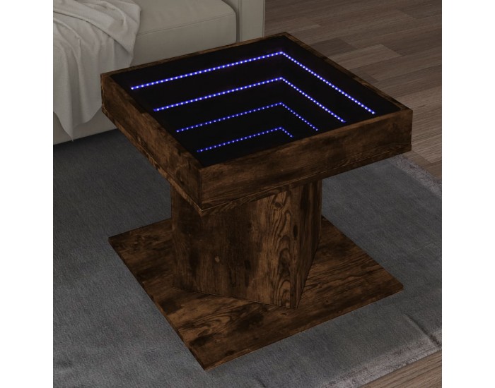 Sonata H Маса за кафе с LED, опушен дъб, 50x50x45 см, инженерно дърво
