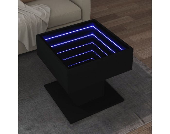 Sonata H Маса за кафе с LED, черна, 50x50x45 см, инженерно дърво
