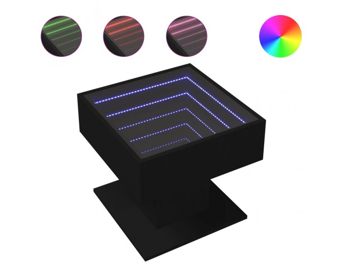 Sonata H Маса за кафе с LED, черна, 50x50x45 см, инженерно дърво