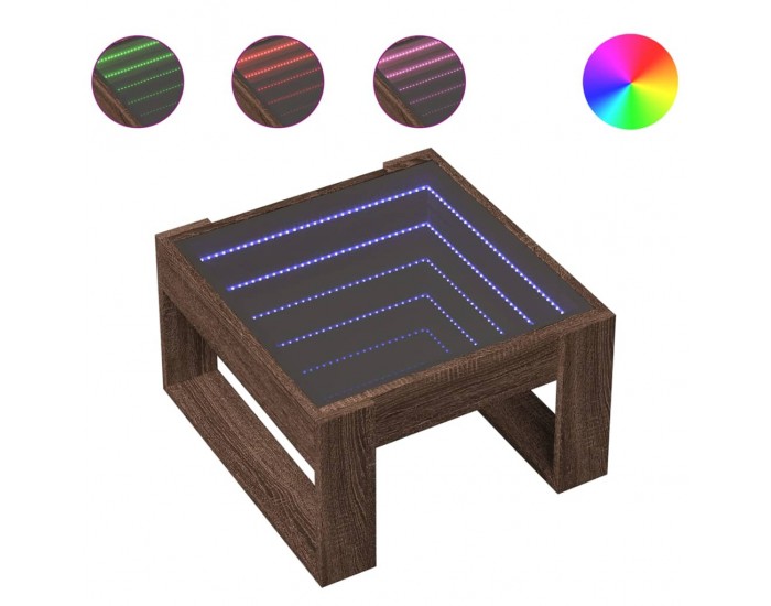 Sonata H Маса за кафе с Infinity LED, кафяв дъб, 50x53x30 см