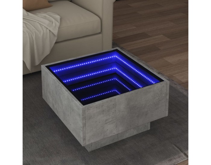 Sonata H Маса за кафе с LED, бетонно сив, 50x50x30 см, инженерно дърво
