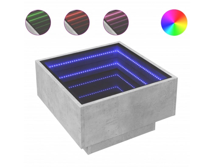 Sonata H Маса за кафе с LED, бетонно сив, 50x50x30 см, инженерно дърво