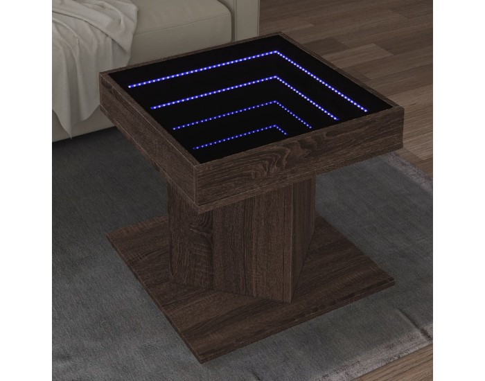 Sonata H Маса за кафе с LED, кафяв дъб, 50x50x45 см, инженерно дърво
